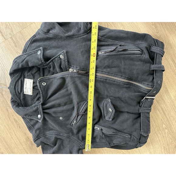 Free People We The Free Rebel Knit Moto Jacket XS Black Buckle Grunge Biker Goth - Picture 6 of 12